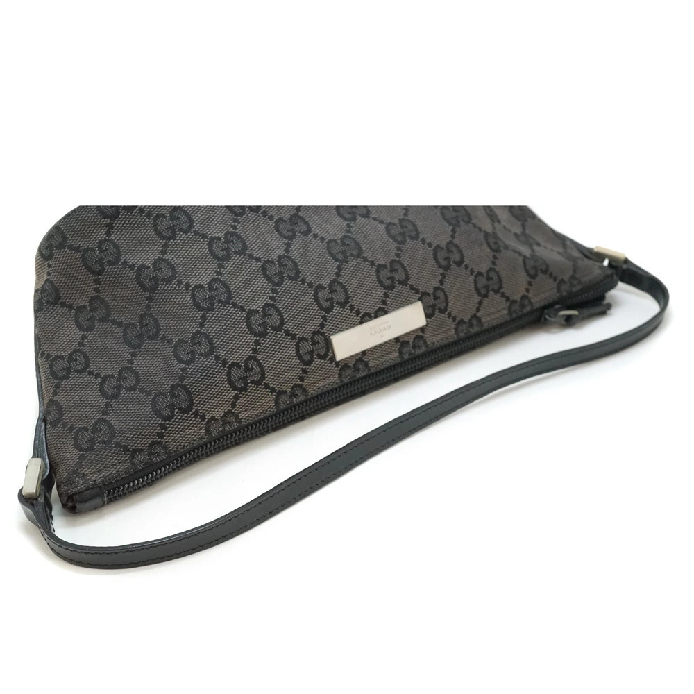 GUCCI Clutch GG Canvas Leather Black Gray Cosmetic Case Handbag - Picture 7 of 8